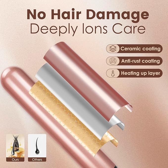 Bo'laiya 5 in 1 Curling Wand Set with Temperature Display Curling Iron Set with 5 Interchangeable Ceramic Curling Wands Instant Heat Up Suitable for All Hair Types (Rose Gold)