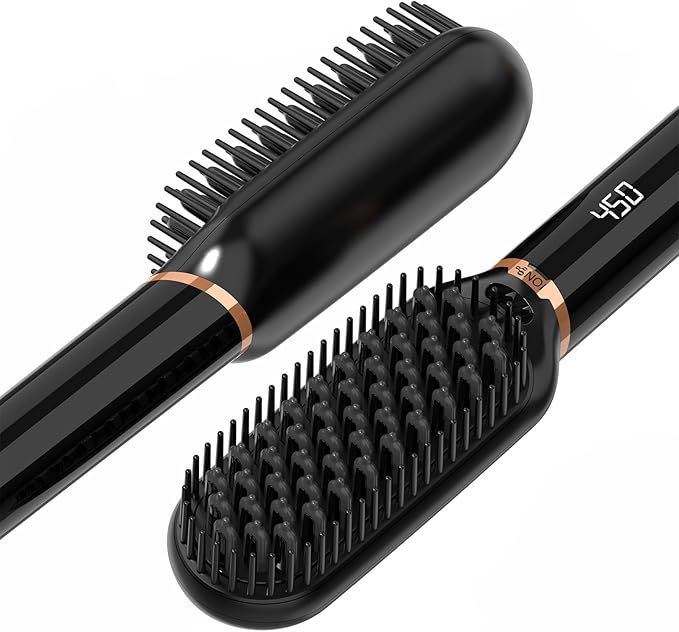 LURA Ionic Hair Straightener BrushDual Voltage Hair Straightening Brush for WomenHigh Heat Flat Iron Brush for Black WomenCeramic Hair Straightener Comb with 6 Adjust Temperature