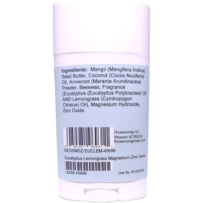 Eucalyptus Lemongrass Magnesium Zinc Deodorant - 3 Pack - Pure Essential Oil Fragrance - Lasts All Day with a Herbally Clean Natural Scent