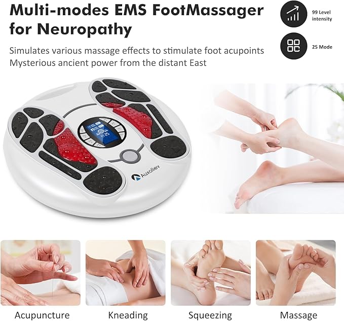 EMS Foot Massager for Neuropathy : FSA Eligible Electric Foot Massager for Circulation and Pain ReliefHsa Plantar Fasciitis25 Modes 99 Intensities4 TENS Unit Muscle Stimulator PadsGifts for Mom