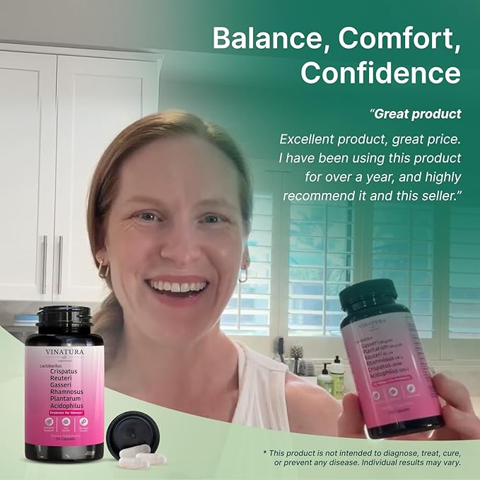 VINATURA Lactobacillus Rhamnosus Reuteri Gasseri Plantarum Crispatus Acidophilus Probiotics - Probiotics for Women *USA Made &amp Tested* Women Vaginal Health Gut and Digestive Health - 30 Caps