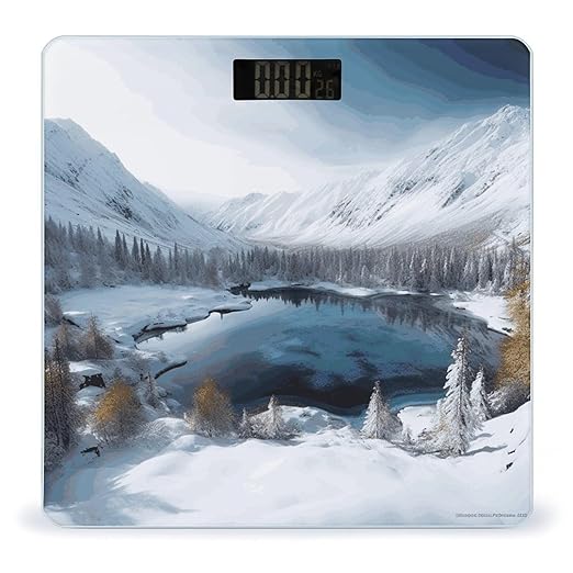 Winter Mountains Snow Scene Bathroom Scale Weight Scale for Body WeightHighly Accurate Digital Weighing Machine Clear LED Display Digital Bathroom Body Scale 400lb/182kg