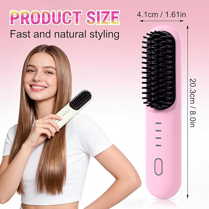 2026 Upgraded Cordless Straightening Brush with 30s Fast Heat 4 Temperature Settings Ionic &amp Ceramic Care 4000mAh USB-C Rechargeable for Frizz-Free Styling (Beige)