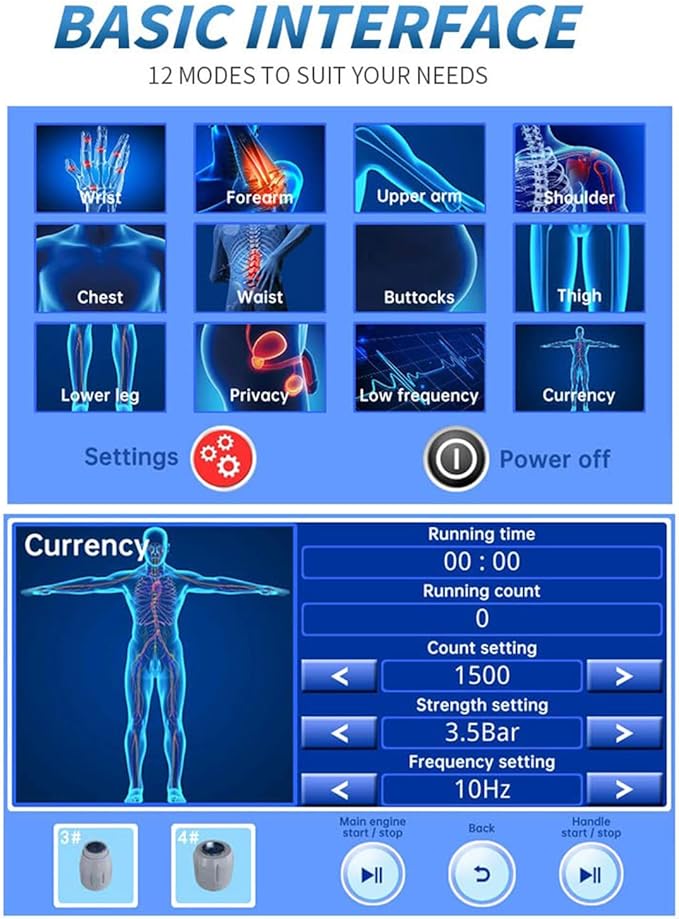 Q60 Shockwave Therapy Machine for Pain Relief and Joint Meridian Massage Equipment Full Body Massager with 5 Massage Heads/HD Touch Screen/12 Modes