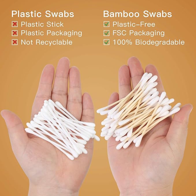 Bamboo Charcoal Toothbrushes 12 Count with Natural Dental Floss Picks 200 Count &amp Bamboo Cotton Swabs 500 Count