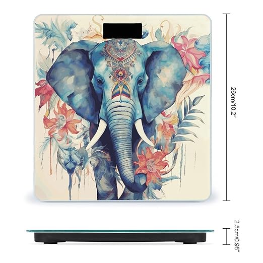 Peacock Feathers Elephant Bathroom Scale for Body Weight Bathroom Weighing Scale with Backlit LCD Display Highly Accurate Measures Weight Up to 180kg