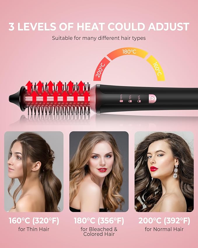 Cordless Curling Brush4000 mAh USB Cordless Hair Curler with 3 Temp Setting Mini Travel Curling Iron Rechargeable Ceramic Battery Powered Curling Iron