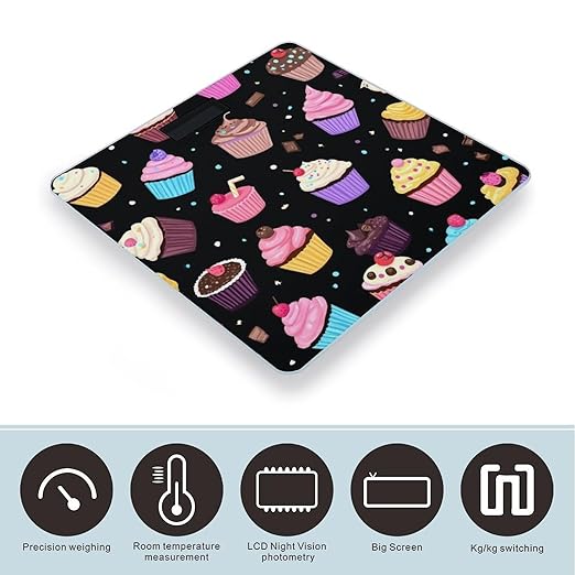 Women's Fashion Automatic Switch Digital Bathroom Weighing Scale Smart Scale Space Galaxy Ice Cream Cake Black
