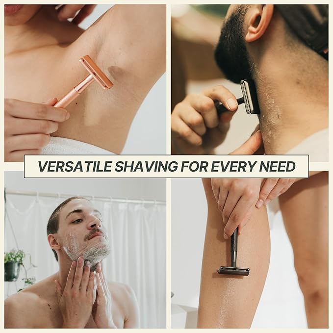 Single Blade Safety Razor for Men &amp Women (Onyx) Premium Aluminum Handle Reusable &amp Plastic-Free – Smooth Close Shave with Less Irritation – Includes 10x Blades &amp Travel Bag - Onyx