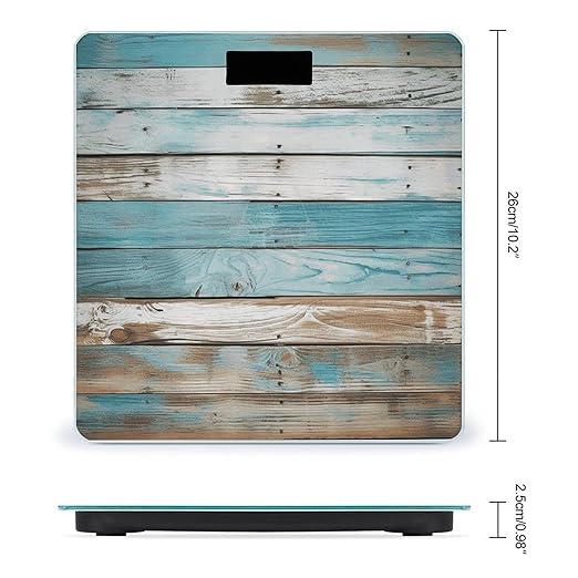 Vintage Beach Wood Old Blue Color Wooden Plank Bathroom Scale Ultra-Bright Liquid Crystal Screen Weight Scale Accurate Bathroom Body Scales for Body Weight Bathroom Pet Home Bedroom Gift-Giving