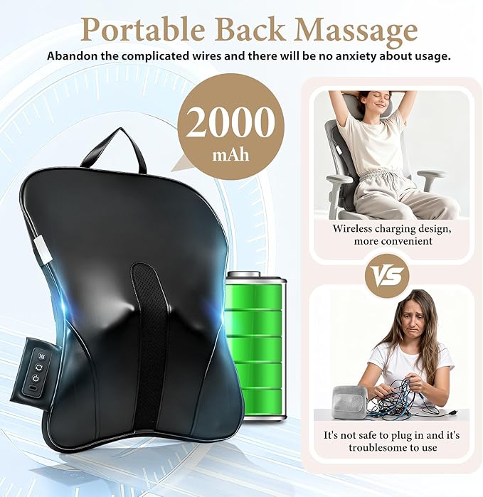 Wireless 2000mAh Shiatsu Neck and Back Massager with Heat3D Kneading Up &amp Down Rolling for Neck BackShoulder Pain ReliefPortable Deep Tissue Massage Pillow for HomeOfficeCar UseGift for Mom