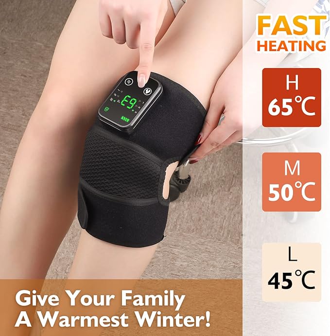 Cordless Heated Knee Massager Knee Heating Pad for Knee Pain Relief FSA Eligible HSA Heated Knee Brace Wrap Heat &amp Massage Joint &amp Arthritis Comfort