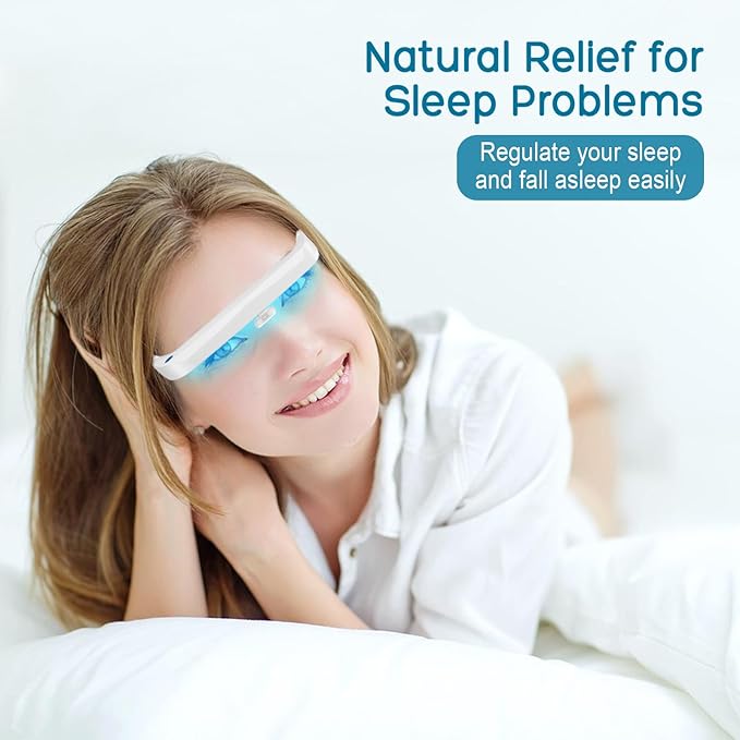 Light Therapy Glasses Blue-White UV-Free Light Therapy Lamp Portable Daylight Lamp Wearable Sunlight Lamp Boost Energy Relief for Sleep Problems Jet Lag Equivalent to 10000 Lux