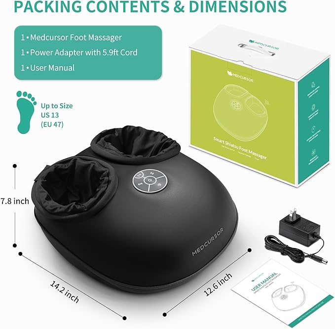 Medcursor Foot Massager with Heat - 2026 Upgraded Shiatsu Deep Kneading Machine Multi Air Compression Intensity Smart APP Mobile Remote Control Feet Massage for Home and Office Use