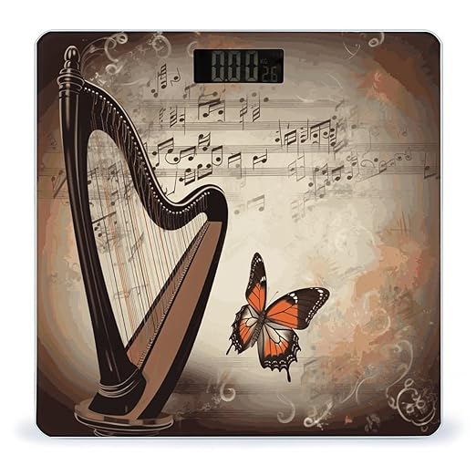 Music Background with Harp and Butterfly Bathroom ScaleHighly Accurate Digital Weighing Machine for People Bright LED Display Weight Scale for The Aldult Home Use