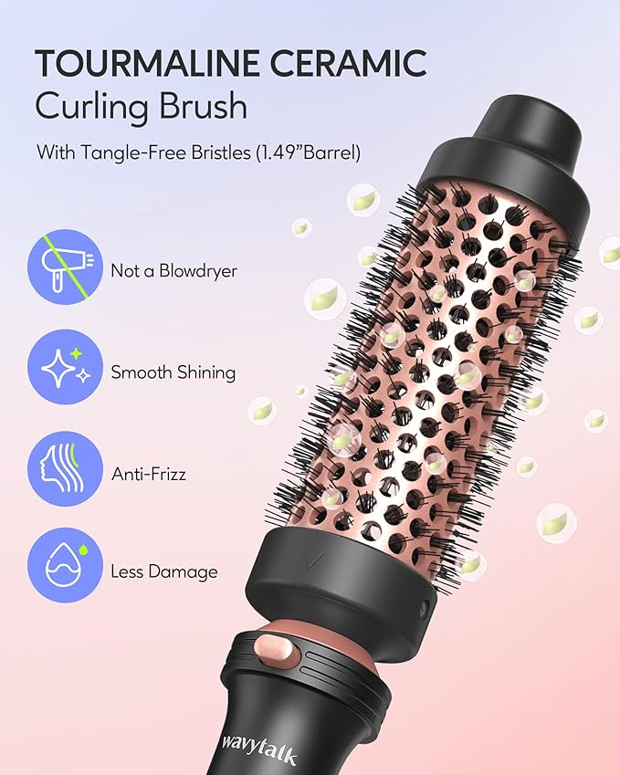 Wavytalk 5 in 1 Curling IronCurling Iron Set with Heated Round Brush and 4 Interchangeable Ceramic Curling Wand(0.5”-1.25) Instant Heat UpDual Voltage Hair Curler