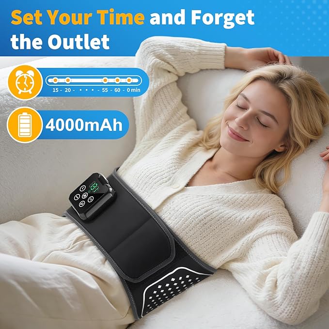 YUANBO Back Massager with Heat – Heated Massage Belt with Air Pressure Pads Heating Pad for Back Pain Relief with 4000mAh Battery – Gifts for Women Men and Family