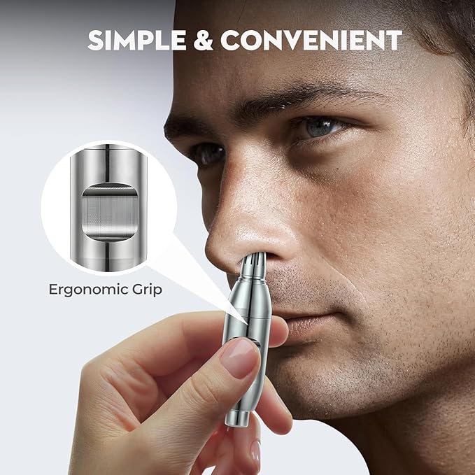 Premium Manual Nose Hair Trimmer for Men Unisex Battery-Free Stainless Steel Rotating Blades Waterproof Safe and Painless