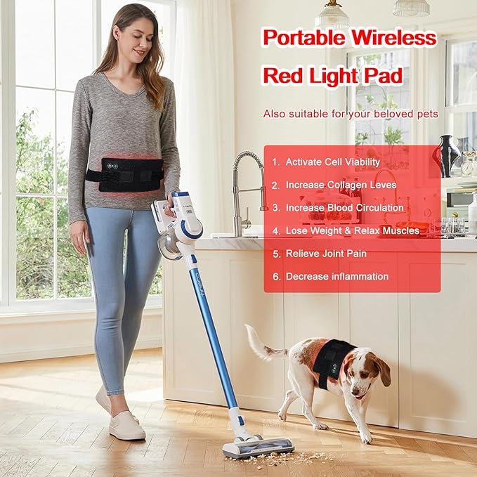 Red Light Therapy Belt for Body 2000mAh Rechargeable Cordless Portable Heating Light Therapy Pad with 660nm &amp 850nm Infrared Light for Back Knee Waist Hand Feet Shoulder Muscle Joint