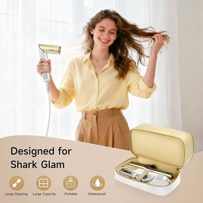 Travel Hair Dryer Case for Shark Glam Portable Hair Tools Bag for Shark FlexFusion Double-Layer Storage Carrying Case for Shark FlexStyle Blow Dryer Silki Straightener &amp Glossi Attachments Hold
