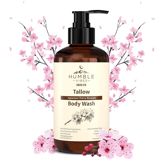 New! Natural Tallow Body Wash Made With Naturally Derived Plant Based Ingredients &amp Tallow Free of Harsh Chemicals Great for Eczema Itchy Dry Skin Moisturization Japanese Cherry Blossom