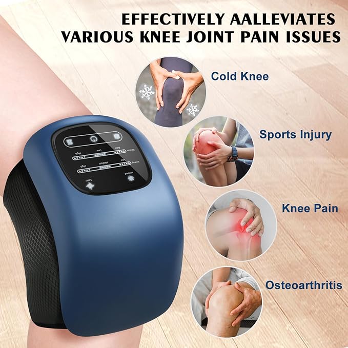 Knee Massager for Pain Relief with LED Screen Vibration Cordless Knee Massager with Heat Adjustable Straps and Timer