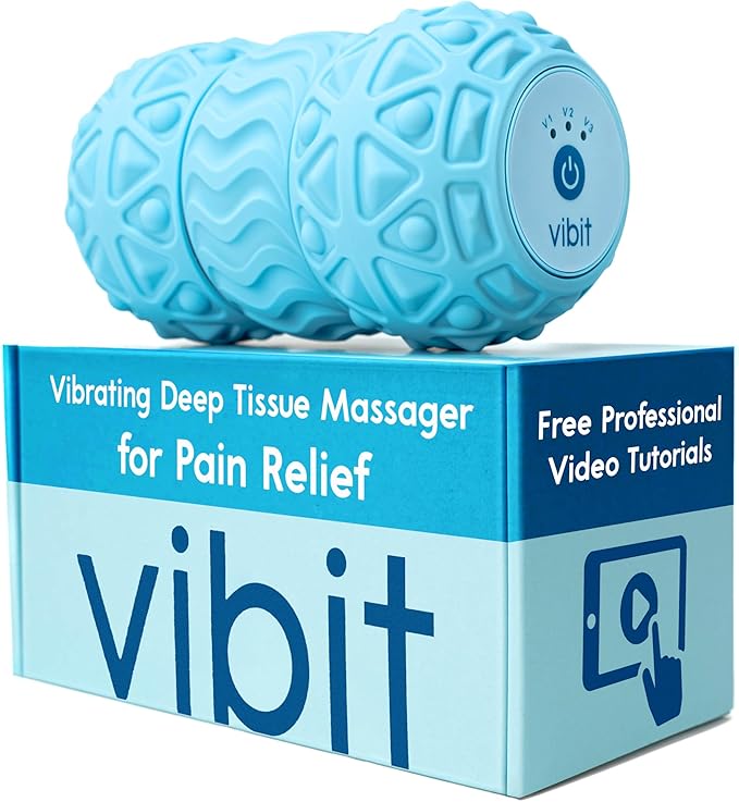 Vibit - Vibrating Massager for Plantar Fasciitis Pain Relief and Sciatica Foot and Body Portable Massage Roller Deep Tissue Pain Relief from Feet to Neck Electric 3 Vibration Levels (New Blue)