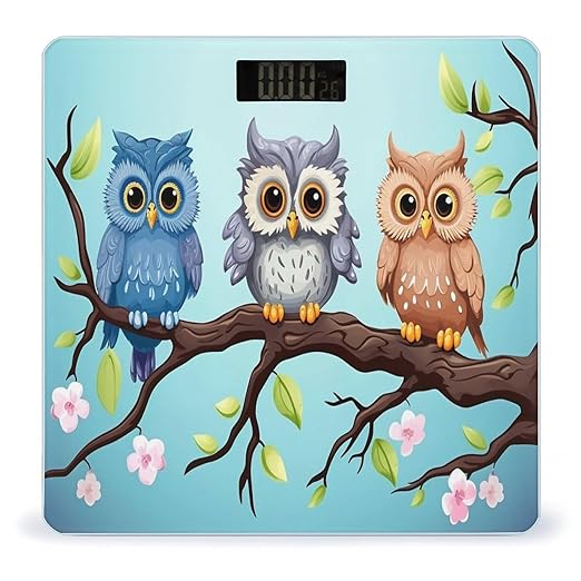 Owls on A Branch Weight Scale Large Bathroom Scales Digital Weight with Bright LED Display Non Slip Automatic Weighing Scale Fashion Weighing Machine for Body