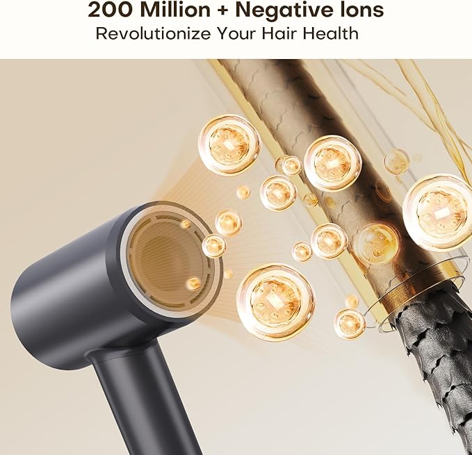 High Speed Hair Dryer 110000 RPM with 200 Million Negative Ions Ionic Blow Dryer Frizz Free Fast Drying for Women Low Noise Lightweight Thermo Control for All Hair Types
