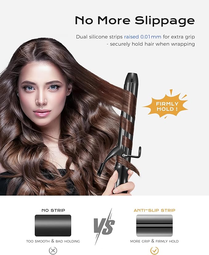 1.25'' Double Ceramic Long Barrel Curling Iron - 8'' Extended Wand | 5 Heat Settings | Dual Voltage | Auto Shut-Off | Anti-Slip Styling for Long Hair (Bag Mat Glove)