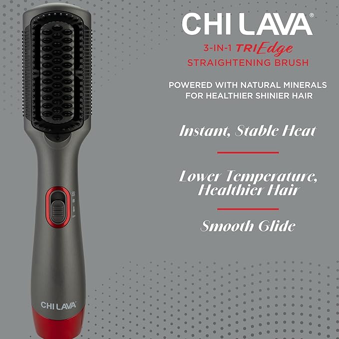 CHI Lava Heated Straightening Brush 3-in-1 Hair Straightener Dryer &amp Smoothing Comb Reduces Frizz &amp Increases Shine for Healthy &amp Easy Styling
