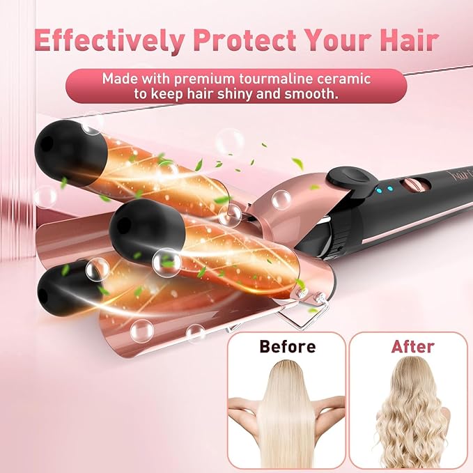 Curling Iron Set Professional 5 in 1 Curling Wand with 3 Barrel Hair Waver Dual Voltage Hair Curler Instant Heating Temp Adjustment for Wavy/Air Bang/Ringlet/Spiral with Heat Resistant Glove
