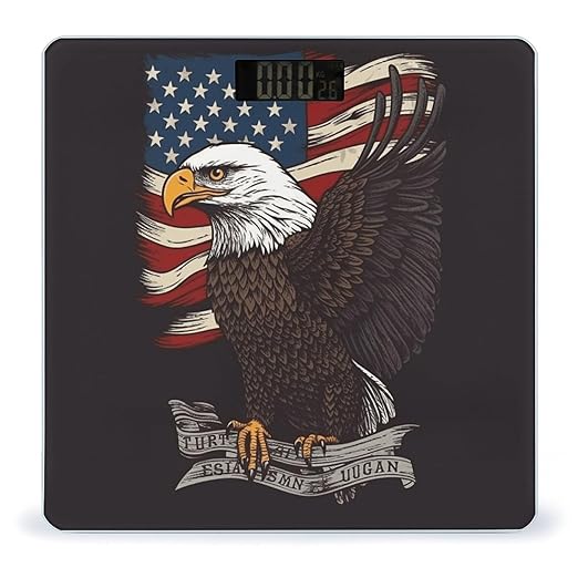 USA Patriotic Eagle with American Flag Bathroom Scale Large LCD Backlight Display Digital Scale Rounded Corners Body Scales Automatic Power On/Off Bathroom Scales for Home Bedrooms
