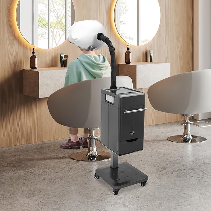 500W Vertical Nano Hair Steamer Machine 6 Modes Multifunctional Anion Hair Dyeing Machine with 4 Wheels &amp 2 Steamed Hats Hair Oil Machine Stand Up Base Equipment for Home Beauty Salon (Gray)