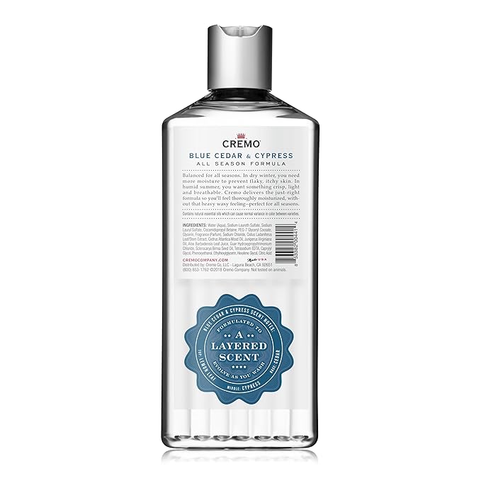 Cremo Men's Body Wash Bundle with 16 Fl Oz Blue Cedar &amp Cypress and 16 Fl Oz Vintage Suede Scents