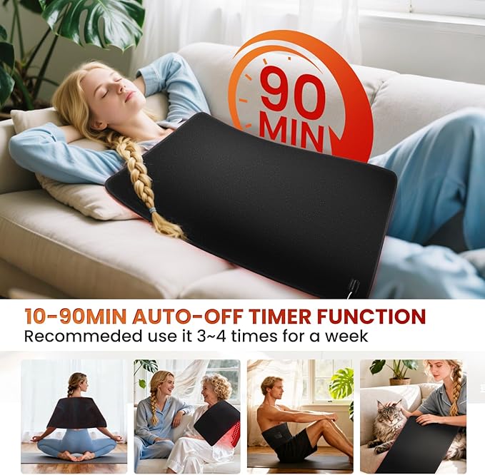 Red Light Therapy Mat for Full Body Foldable 340 LEDs Near Infrared Light Therapy Pad 660nm&amp 850nm 2in1 LEDs Light Blanket High end Leather 5 Power Levels UP to 65W 29.6'x14''