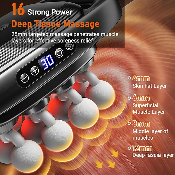 Gurui Massage Guns Deep Tissue Neck Massager with 16 Heads 16-Head Massage Gun Set for Deep Tissue and Back Shoulders Legs Pain Relief