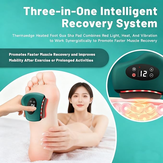 Thermaedge Plantar Fasciitis ThermaEdge Foot Scraper 12 Massage Levels and 12 Heat Levels Red Light Heated Gua Sha Device for Plantar Fasciitis 4-in-1 Vibration Device for Muscle Care (Green)