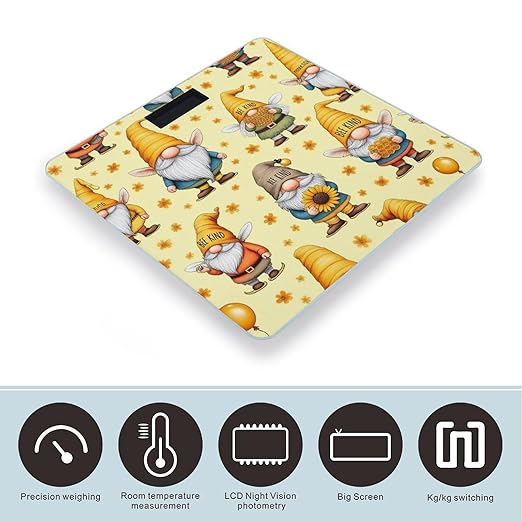 Smart Scale for Body Weight Digital Bathroom Weighing Scale Energy Saving Scale Funny Honeybee Gnomes Bee Sunflower Yellow Flowers Floral
