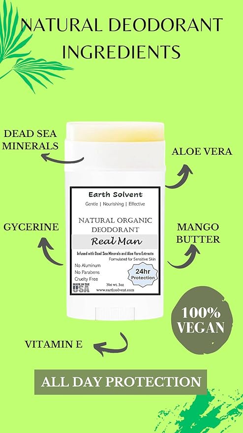 Magnesium Deodorant Vegan Natural Organic Dead Sea Minerals &amp Aloe Vera For Sensitive Skin 24hr Protection Aluminum Free Paraben Free Baking Soda Free Cruelty Free - For Men &amp Women (Real M