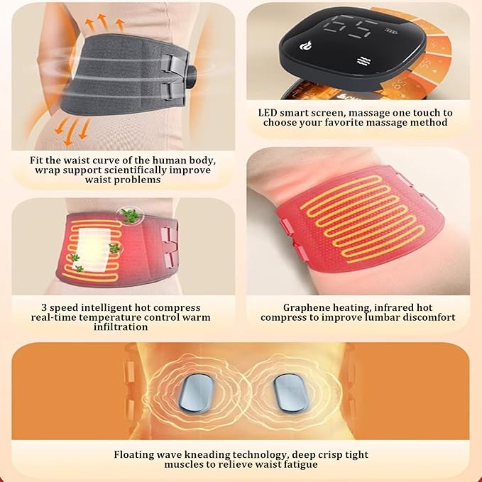 Cordless Heating Pad for Back Pain Relief Lumbar Back Massager Belt with Heat Rechargeable Warmer Back Support Brace for Back Cramps Waist LumbarHeating/5780