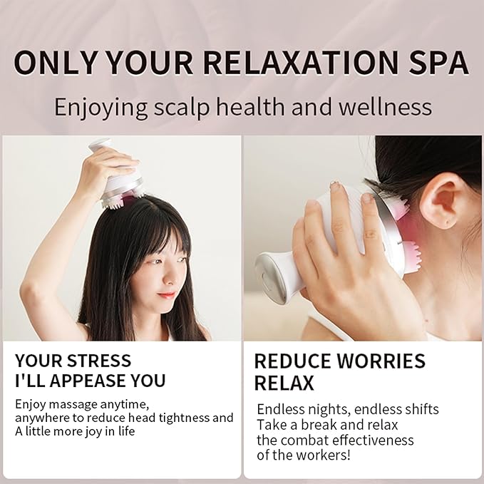Electric Scalp Massager Head Massager for Women Handheld Head Massage Tool Massage Machine Rechargeable Relaxation Tool for Women Scalp Cordless White