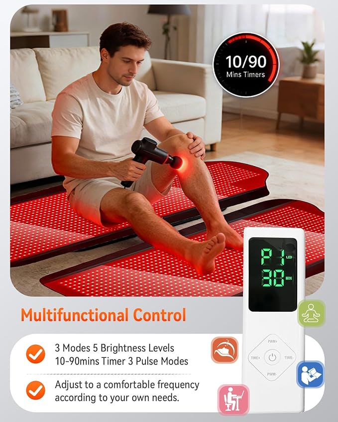 Red Light Therapy Mat for Full Body 75*35 Red Light Therapy Blanket with 2704 LEDs and Controller 660nm&amp850nm Near Infrared Light Therapy 3in1 LEDs Light Blanket for Back Waist Belly Joint Mu