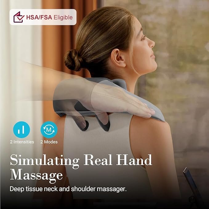 Shiatsu Neck and Shoulder Massager with Heat - HSA Eligible Cordless 4D Deep Tissue Kneading Massager Rechargeable Massage for Neck ShoulderIdeal Gift for WomenMen