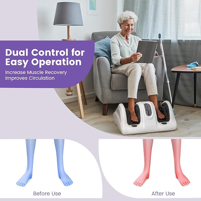 KOTEK Foot Massager Machine Shiatsu Foot and Calf Massager with 3 Massage Modes Remote Control Electric Deep Kneading Rolling Scraping Massage for Leg/Arm/Ankle Increase Blood Circulation (White)