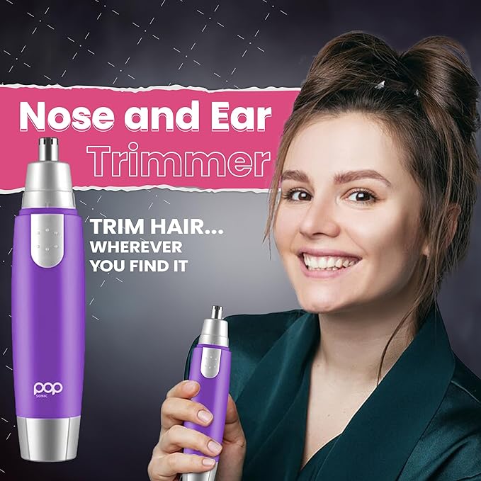 Ear and Nose Hair Trimmer for Men &amp Women (Purple) – Battery Operated Precision Trimmer for Unwanted Hair – Washable Detailer Trimmer w/ Detachable Blade &amp Flat Base – Portable Grooming Tools