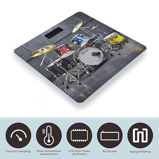 Cool Drum Set Bathroom Scale for Body Weight with High Precision Large LCD Backlight Display Digital Weighing Scale with BMI Capacity Up to 180kg