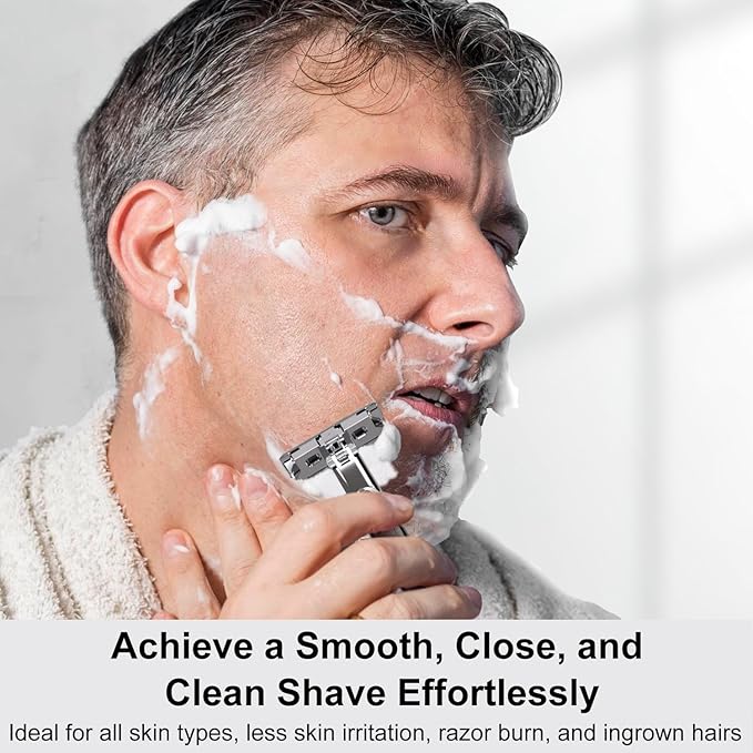 Safety Razor Set and 100 Double Edge Blades Silver