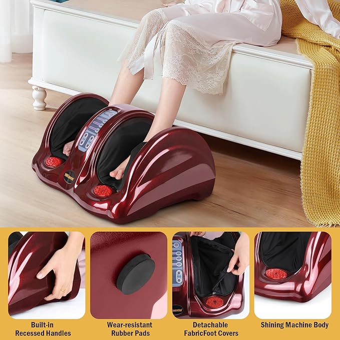 H&ampB Luxuries Shiatsu Foot Massager Machine with Remote Controller Kneading and Rolling Home Massagers for Feet Ankle Calf Leg Ideally for Men Women Father Mom Parents and The Elderly Red
