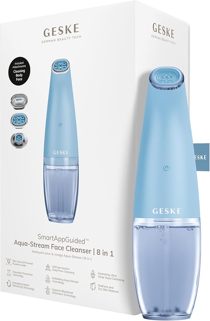 GESKE SmartAppGuided™ Aqua-Stream Face Cleanser | 8 in 1 | Deep Pore Cleansing | Impurities Prevention | Blackhead Extraction | Reduce Red &amp Dry Skin | Use with Our Aqua-Stream Solution